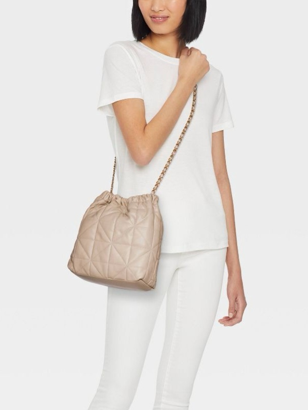 wild fable Quilted Drawstring Crossbody Bag in Taupe